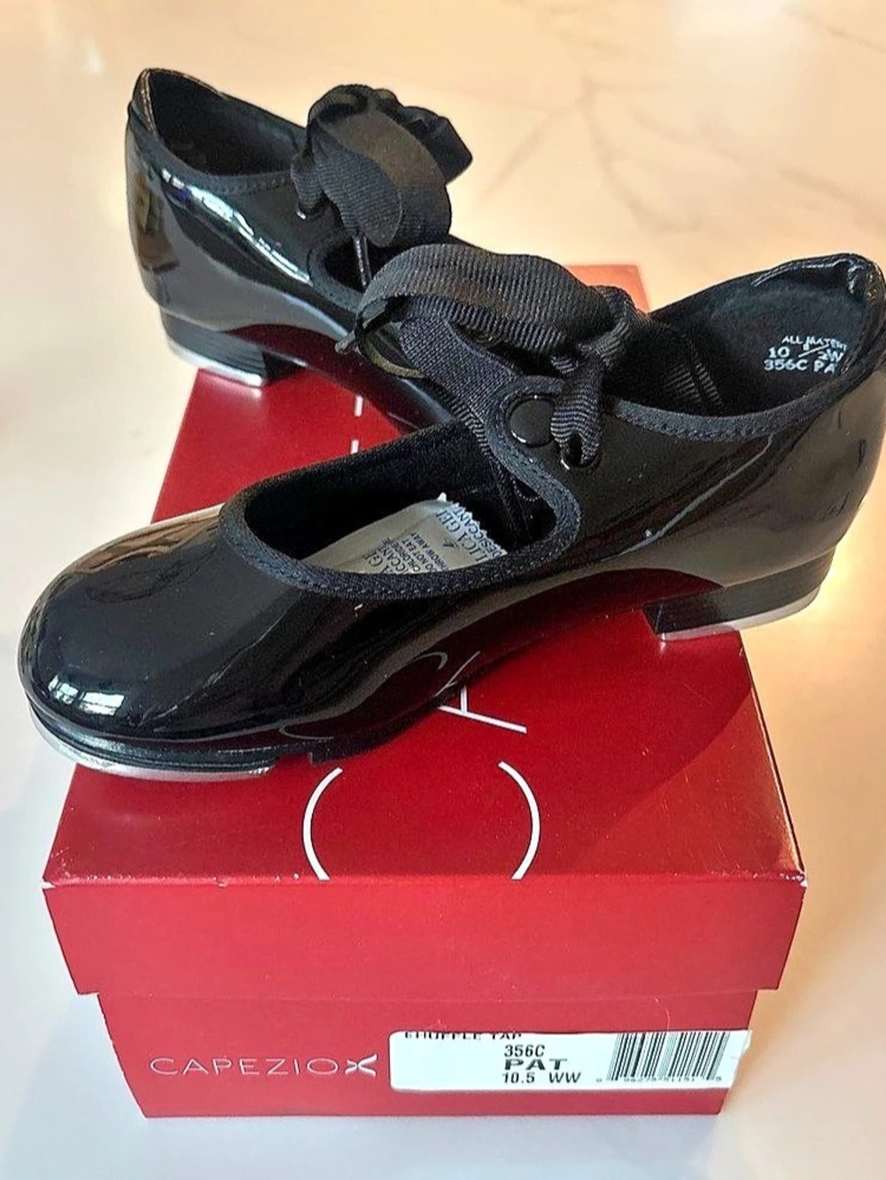 Girls Capezio Shuffle Tap Shoe 356C Black US 10.5 W